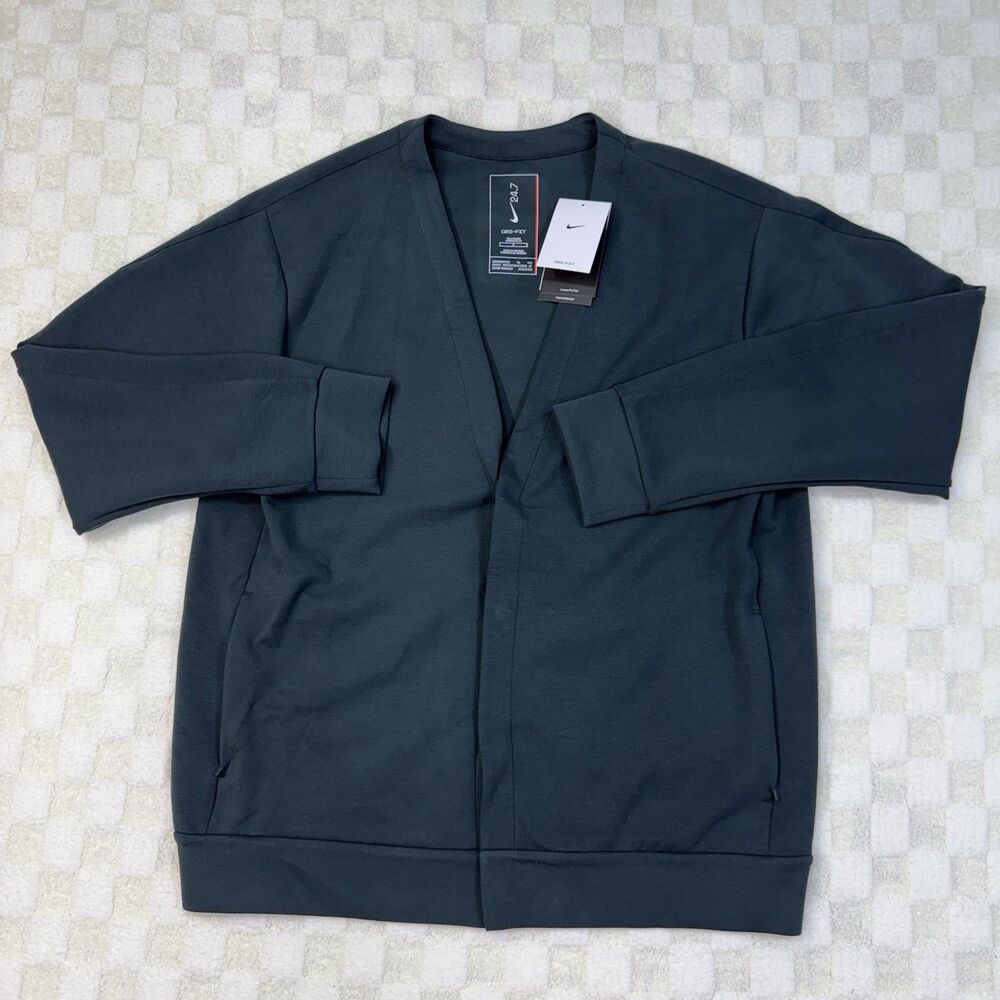 Nike 24.7 Impossibly Soft Cardigan Seaweed Green HQ6948-390 Men Size Large Tall